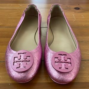 EUC! Tory Burch Pink Metallic Minnie Ballet Flats